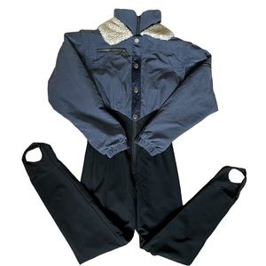 NILS Skiwear Snowsuit Ski Faux Shearling Collar Sexy Vintage Stirrup Suit 10